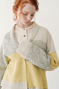 カラーブロックショールカーディガン