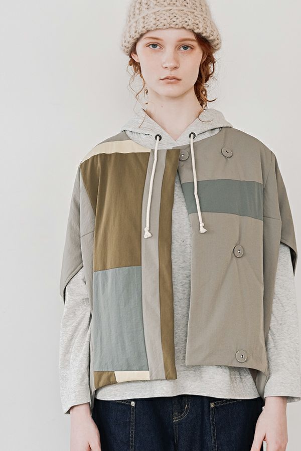 【30%OFF】配色パッチ中綿ベスト