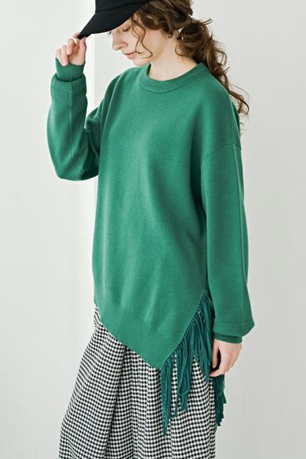 【30%OFF】アシメフリンジスムースプルオーバー